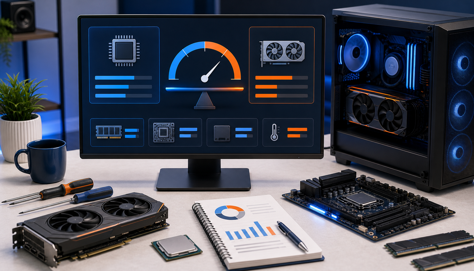 Illustration representing the PC Bottleneck Calculator.