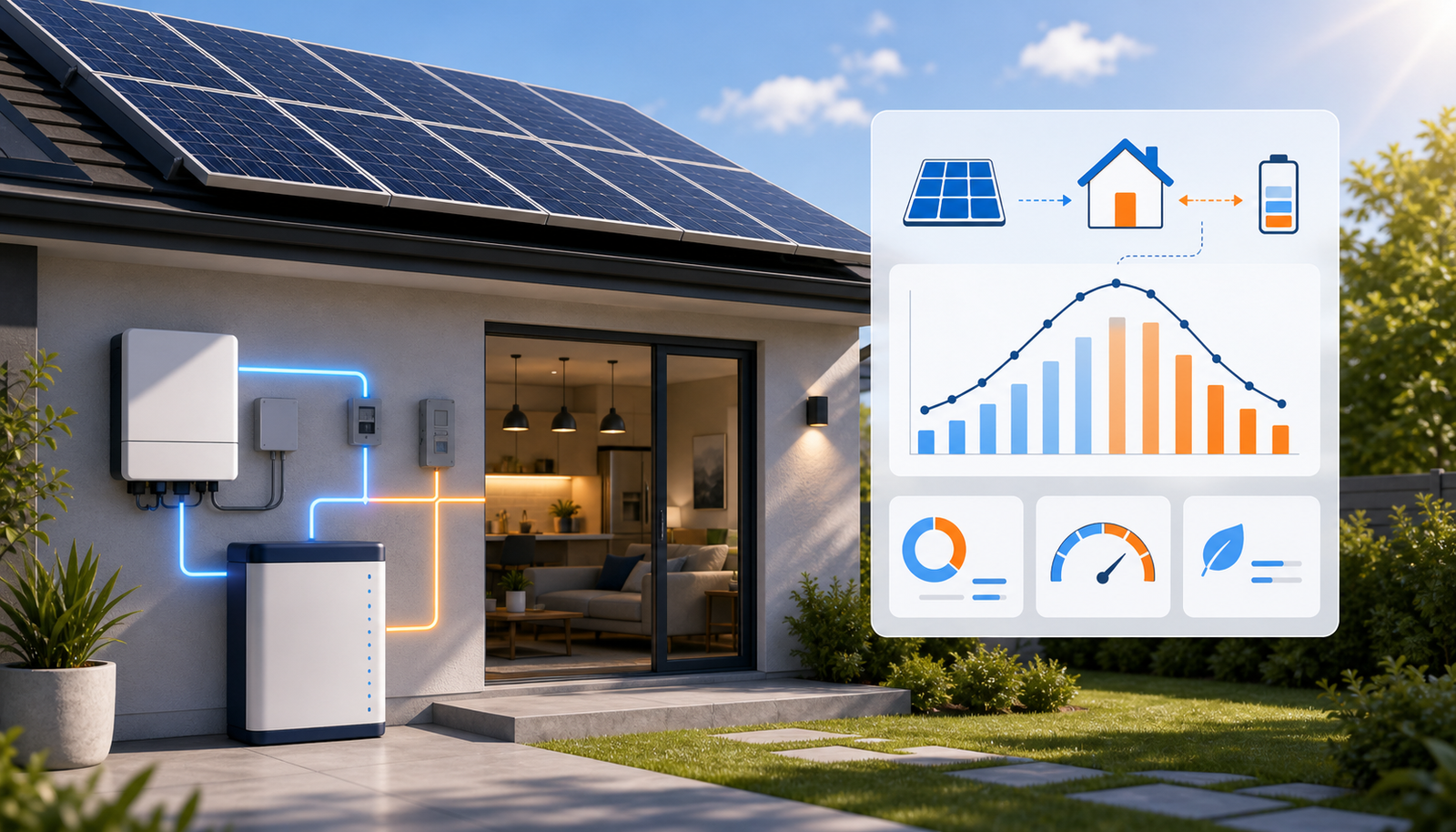 Illustration representing a home solar power planning workflow.